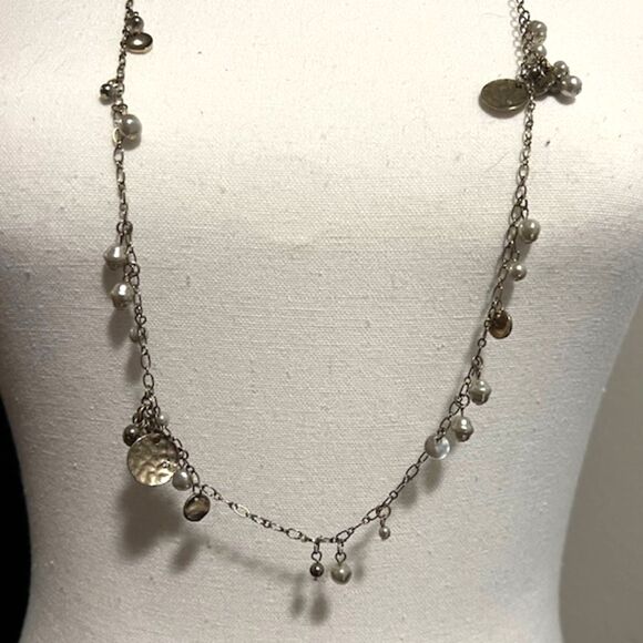 Loft Faux Pearl Gold Tone Chain Charm Long Necklace - Picture 4 of 8